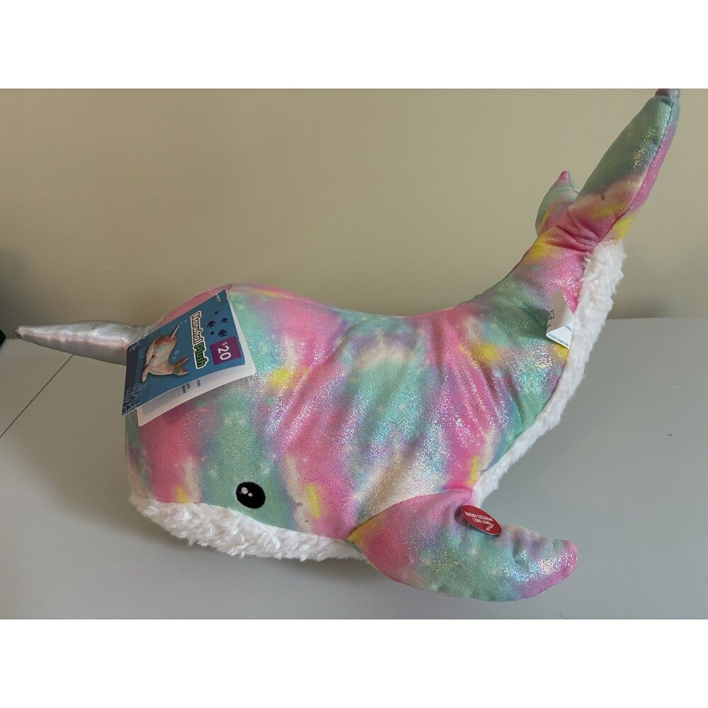 Narwhal Plush Whale Pillow Hug Fun Colorful Unicorn Light Up sounds NEW
